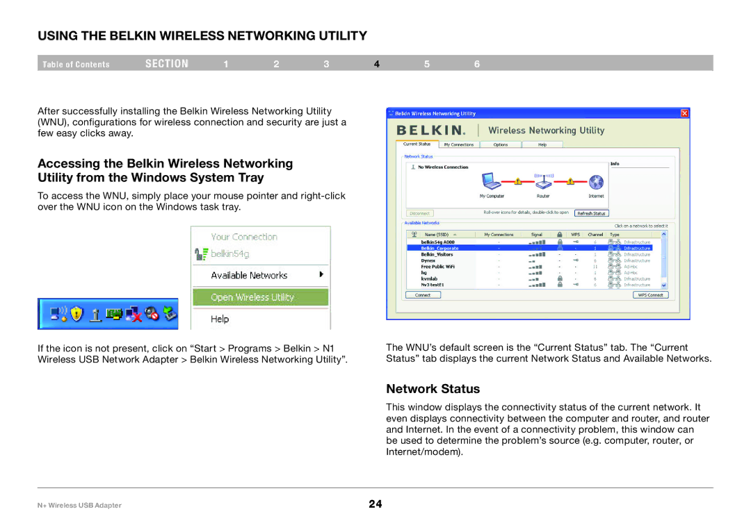 Belkin F5D8055tt, PM00730tt user manual Using the Belkin Wireless Networking Utility, Network Status 