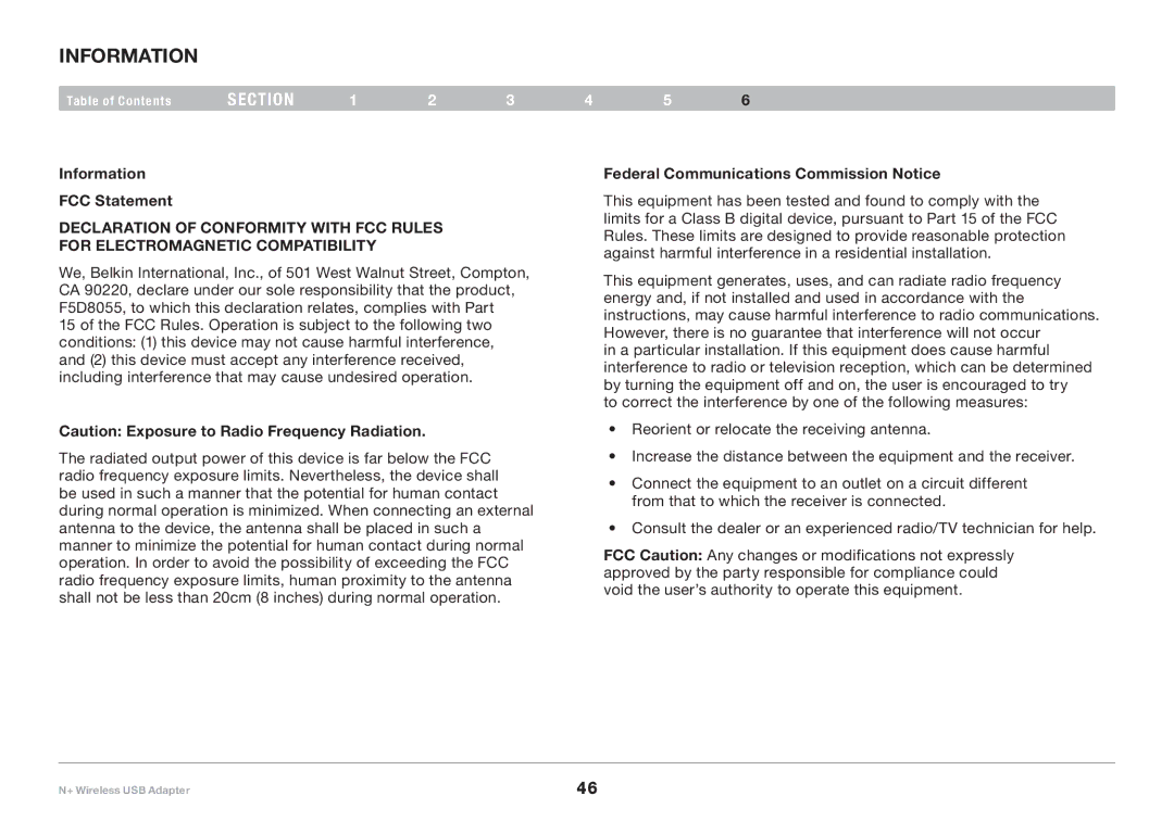 Belkin F5D8055tt, PM00730tt user manual Information FCC Statement, Federal Communications Commission Notice 