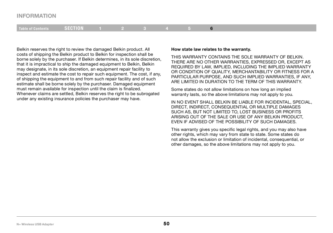 Belkin F5D8055tt, PM00730tt user manual How state law relates to the warranty 