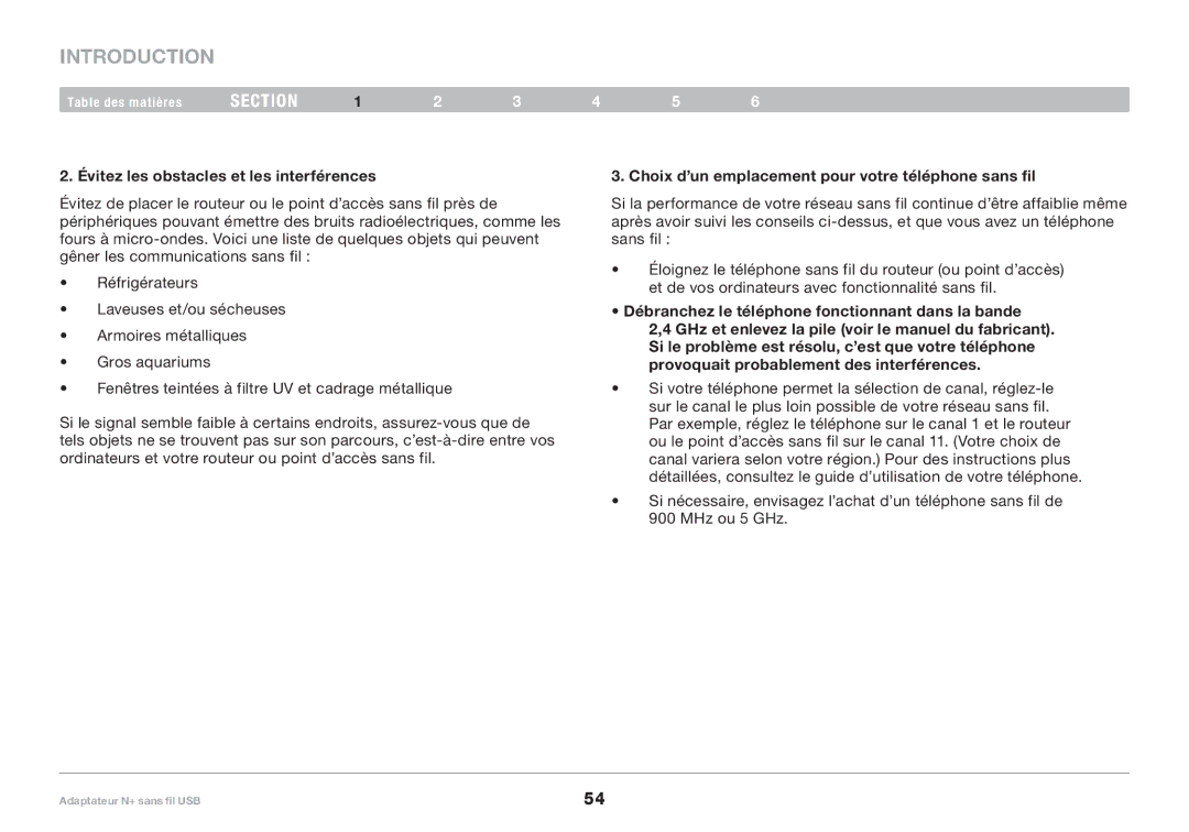 Belkin F5D8055tt Évitez les obstacles et les interférences, Choix d’un emplacement pour votre téléphone sans fil 