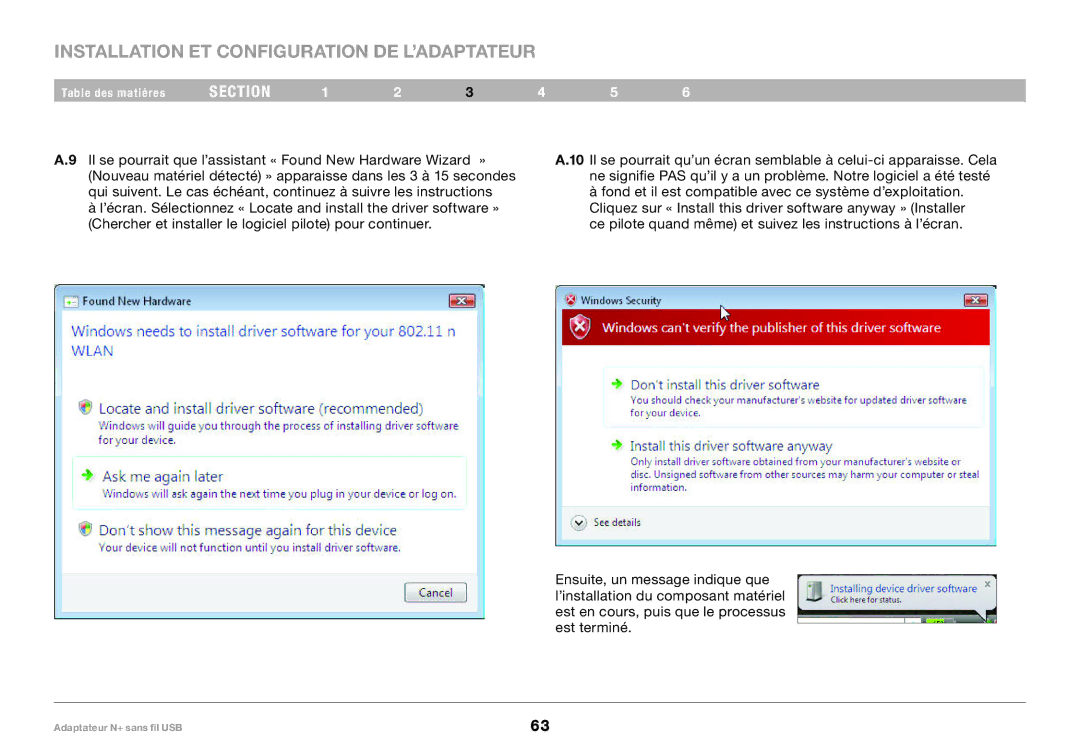 Belkin PM00730tt, F5D8055tt user manual Installation ET Configuration DE L’ADAPTATEUR 