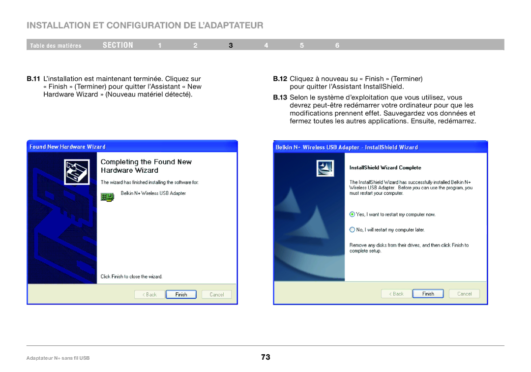 Belkin PM00730tt, F5D8055tt user manual Installation ET Configuration DE L’ADAPTATEUR 