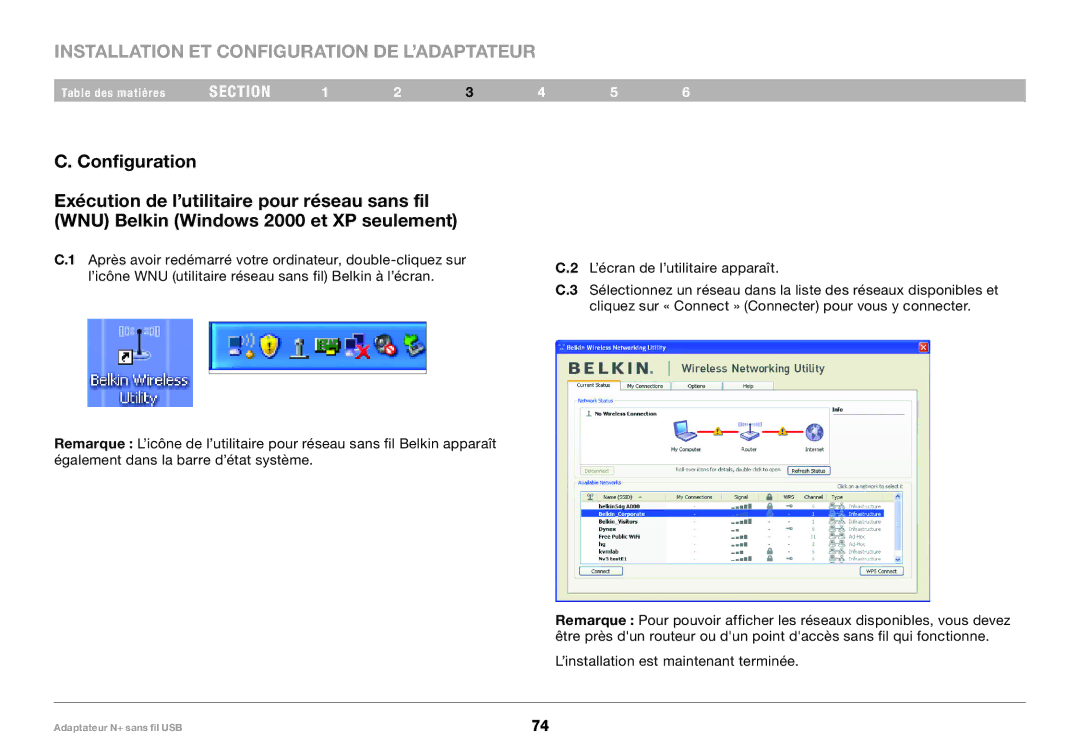 Belkin F5D8055tt, PM00730tt user manual Installation ET Configuration DE L’ADAPTATEUR 