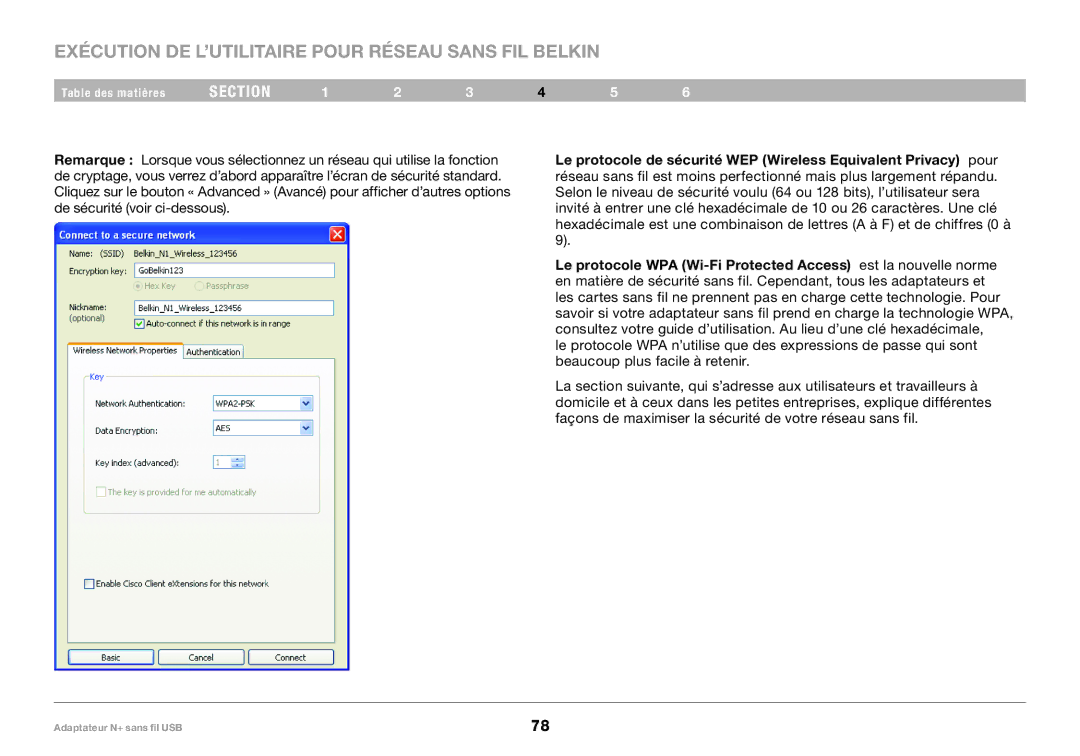 Belkin F5D8055tt, PM00730tt user manual Exécution DE L’UTILITAIRE Pour Réseau Sans FIL Belkin 