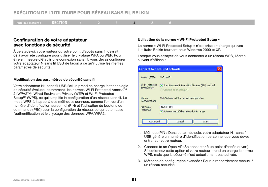 Belkin PM00730tt Modification des paramètres de sécurité sans fil, Utilisation de la norme « Wi-Fi Protected Setup » 