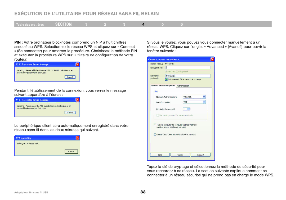 Belkin PM00730tt, F5D8055tt user manual Exécution DE L’UTILITAIRE Pour Réseau Sans FIL Belkin 