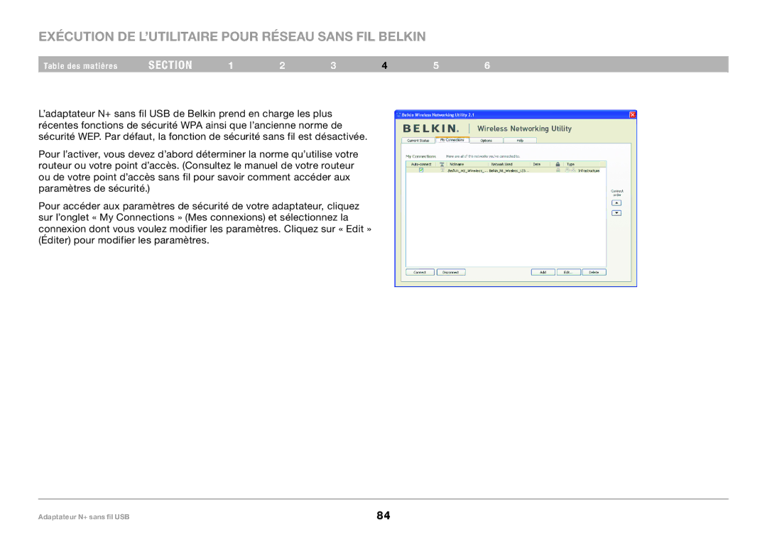 Belkin F5D8055tt, PM00730tt user manual Exécution DE L’UTILITAIRE Pour Réseau Sans FIL Belkin 