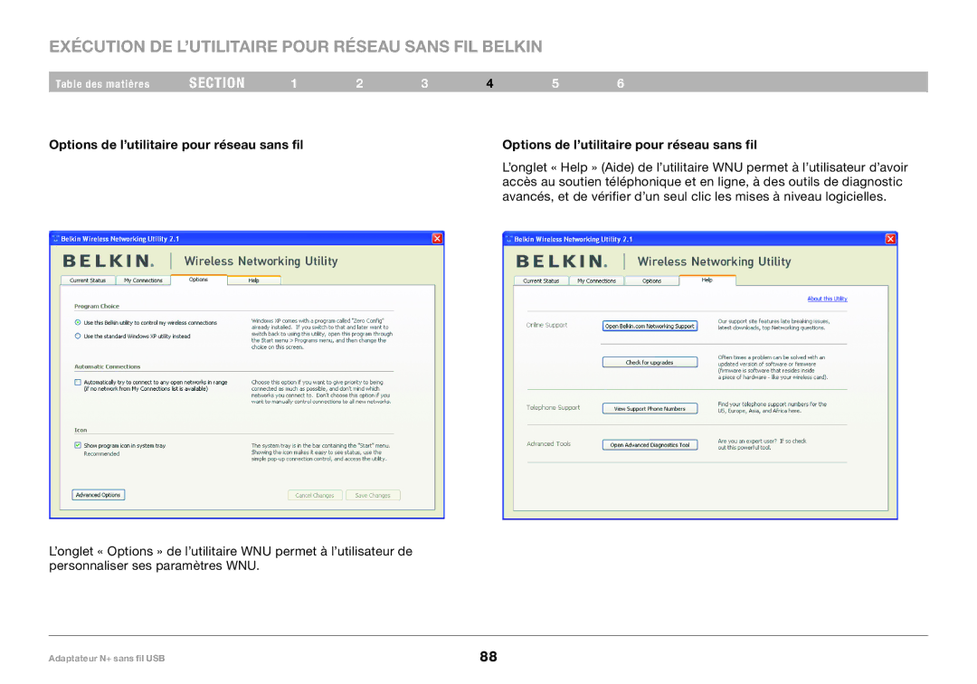 Belkin F5D8055tt, PM00730tt user manual Exécution DE L’UTILITAIRE Pour Réseau Sans FIL Belkin 