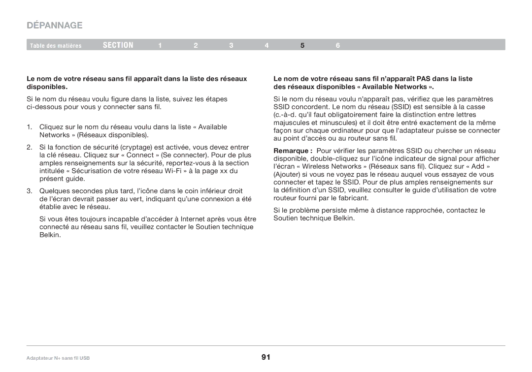 Belkin PM00730tt, F5D8055tt user manual Dépannage 