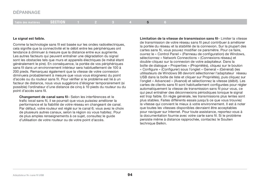 Belkin F5D8055tt, PM00730tt user manual Le signal est faible 