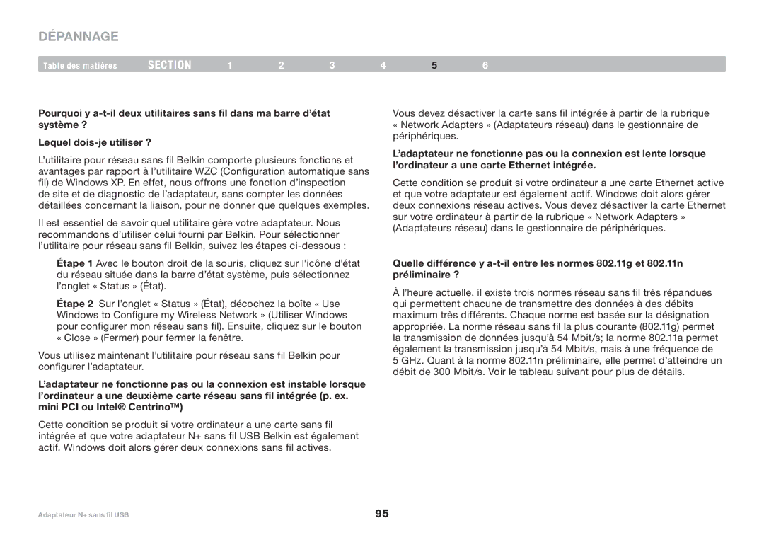 Belkin PM00730tt, F5D8055tt user manual Dépannage 