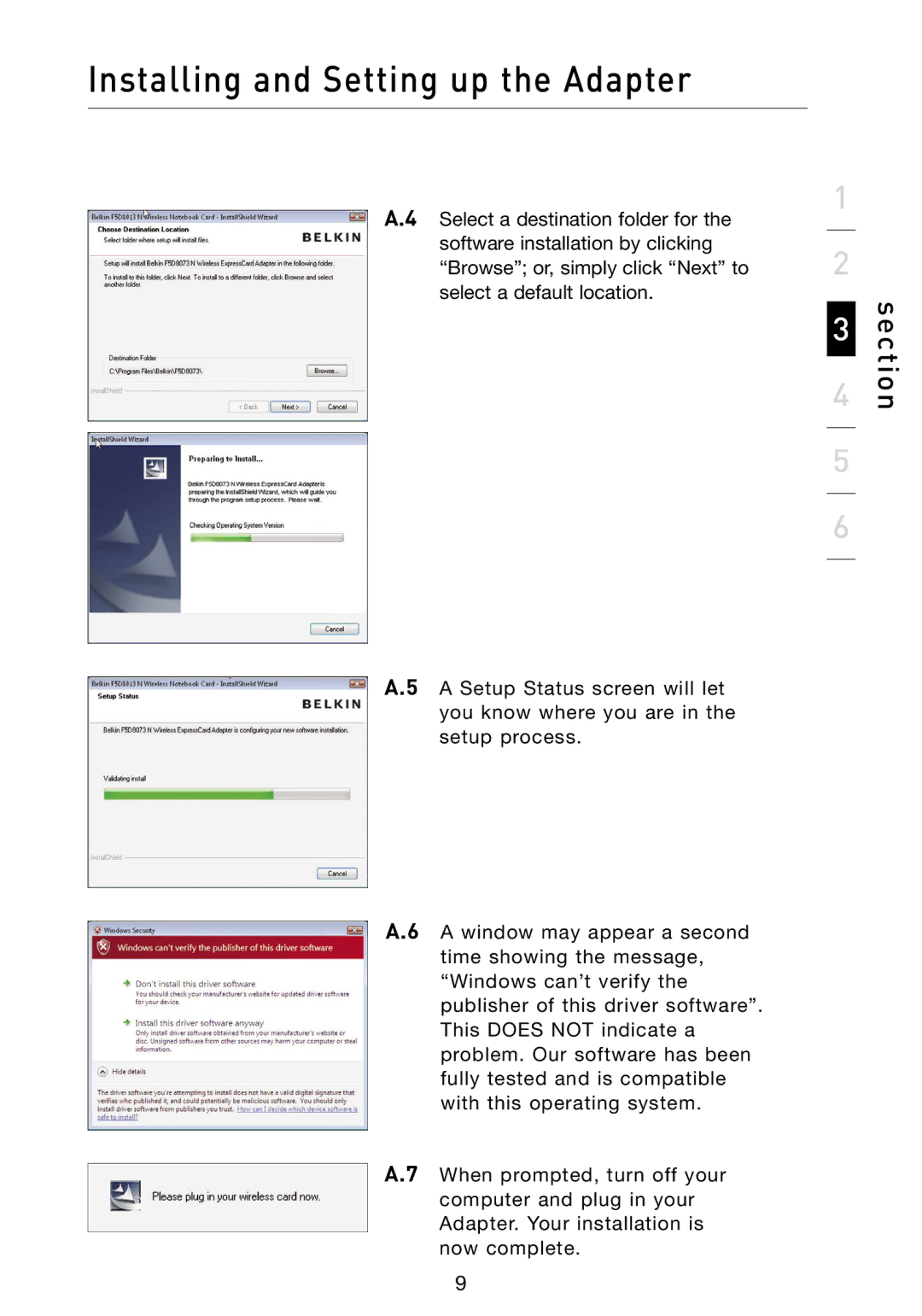 Belkin F5D8073 user manual Section 