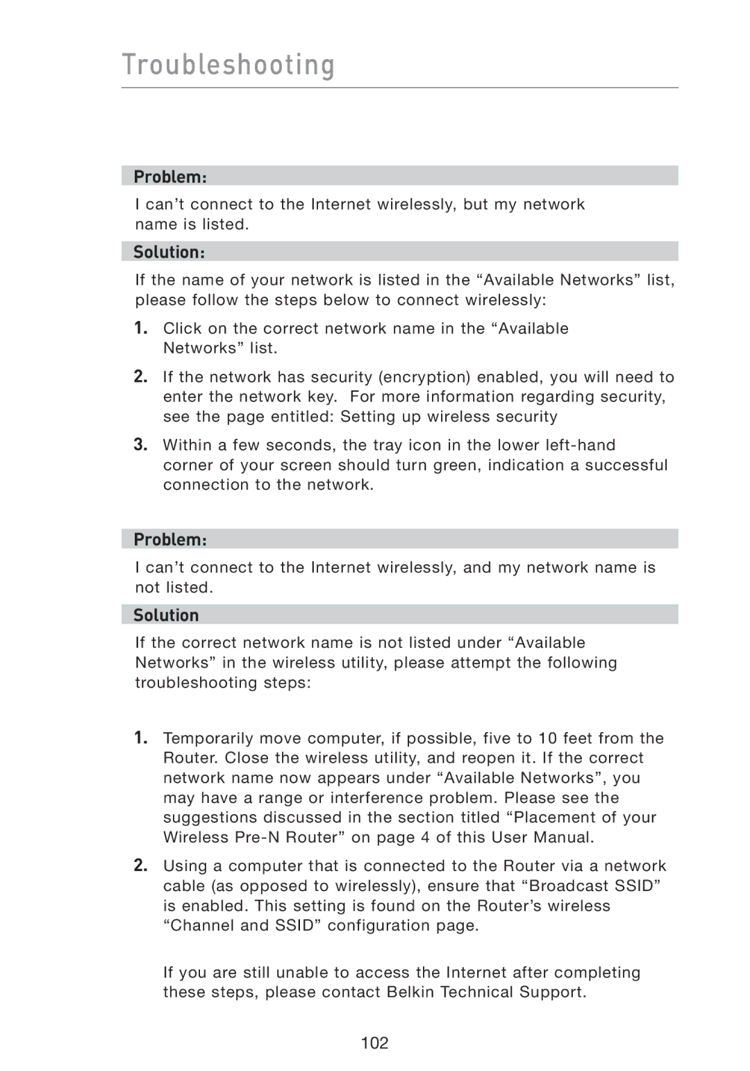 Belkin F5D8230-4 manual Troubleshooting 