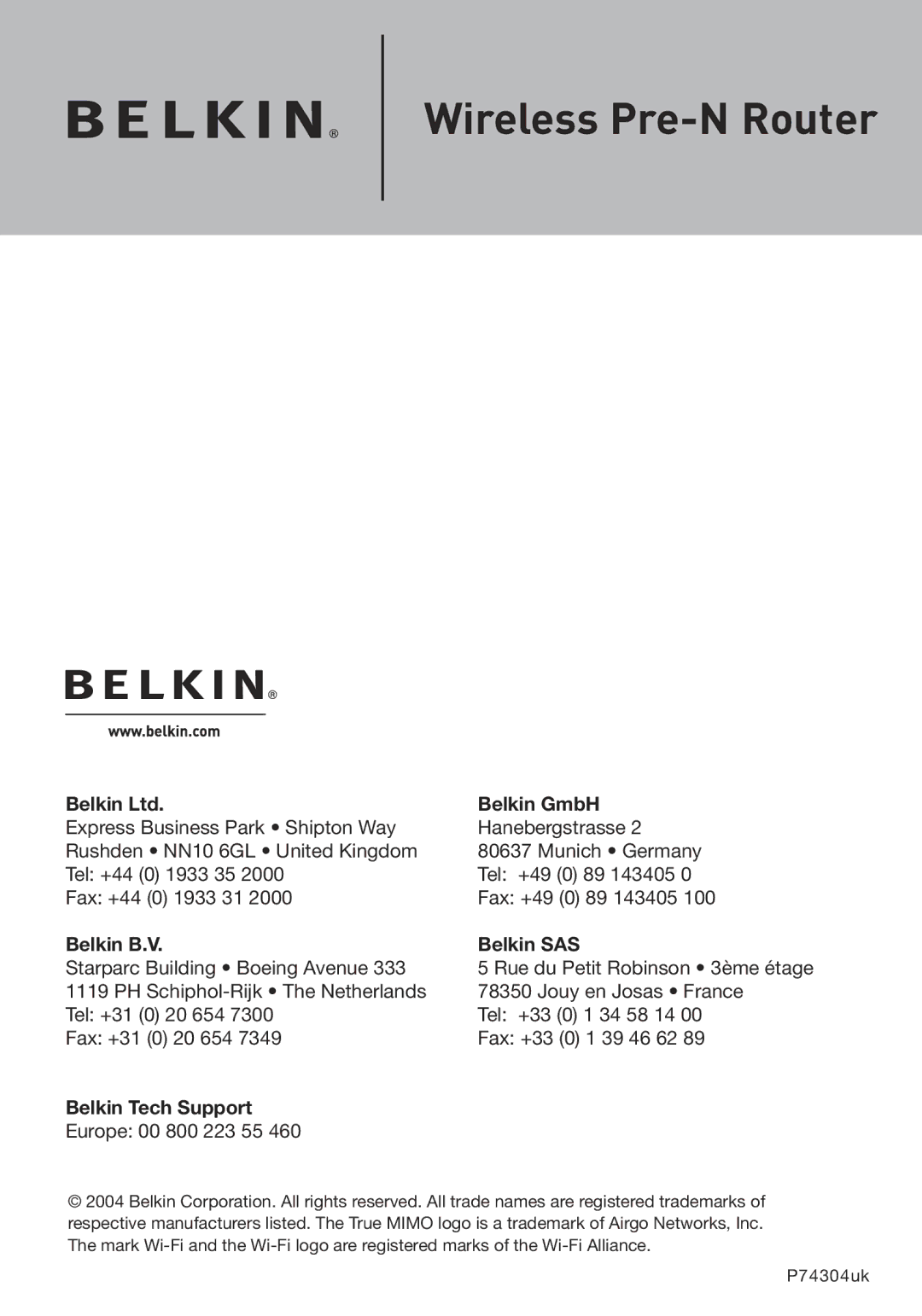 Belkin F5D8230-4 manual Wireless Pre-N Router 