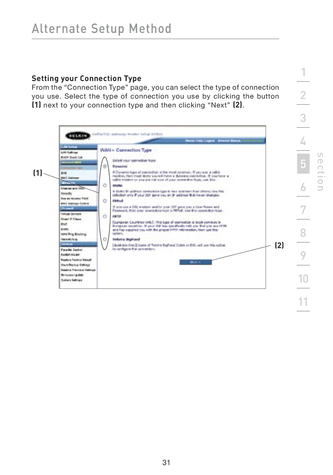 Belkin F5D8230-4 manual Setting your Connection Type 