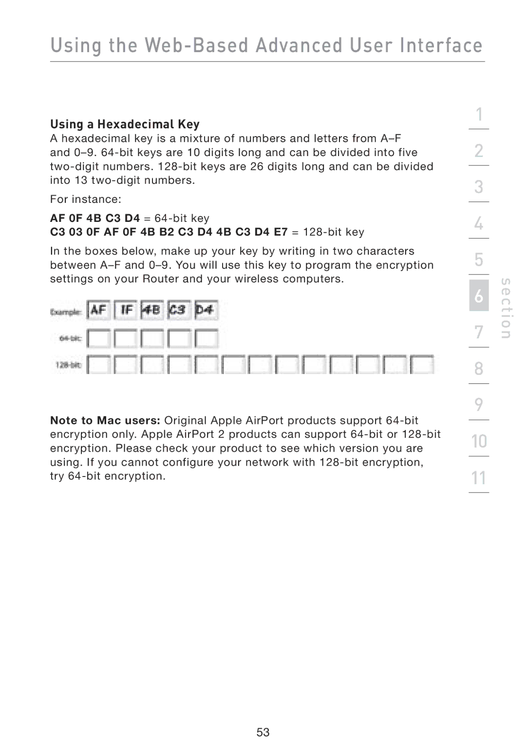 Belkin F5D8230-4 manual Using a Hexadecimal Key 