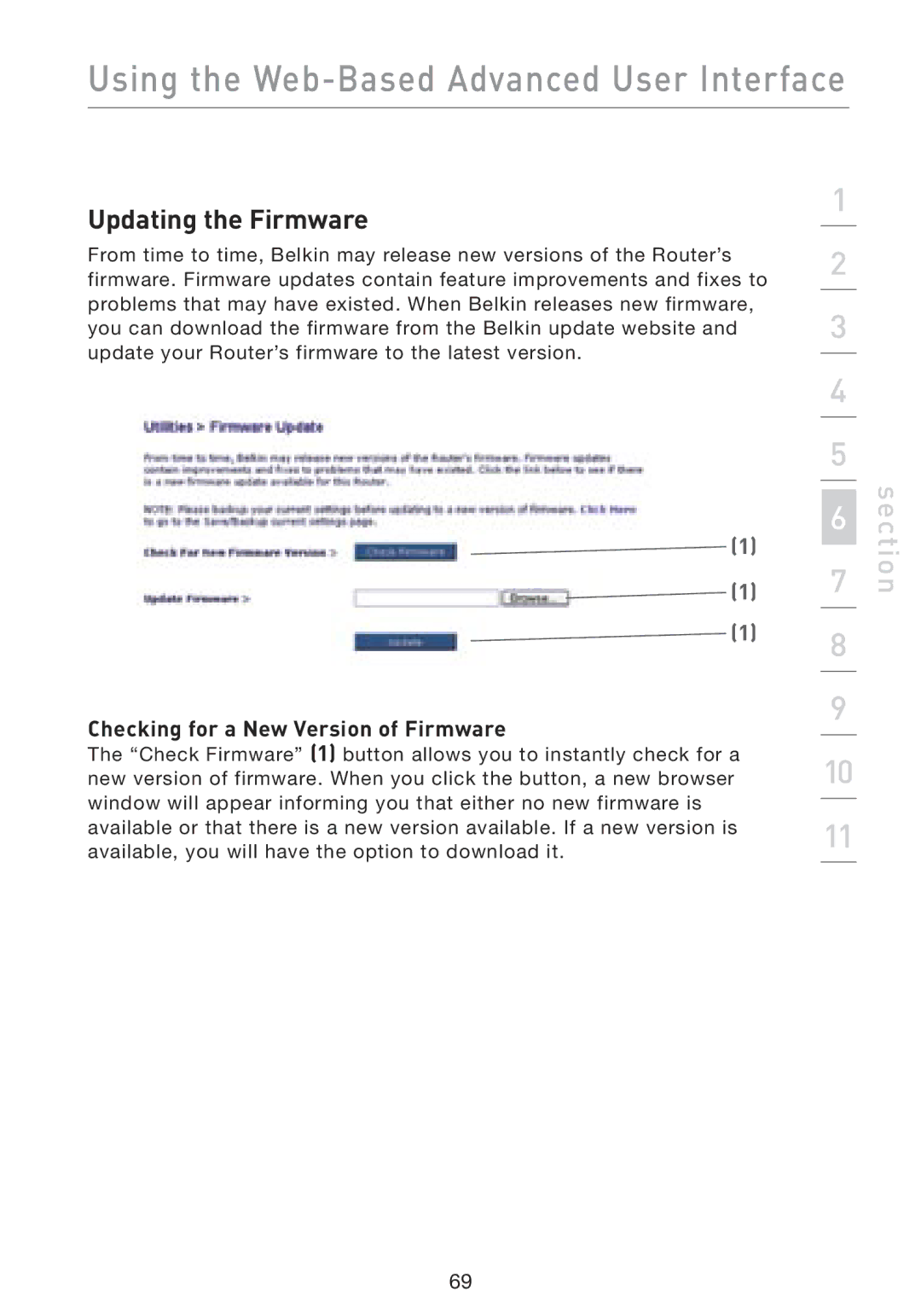 Belkin F5D8230-4 manual Updating the Firmware, Checking for a New Version of Firmware 