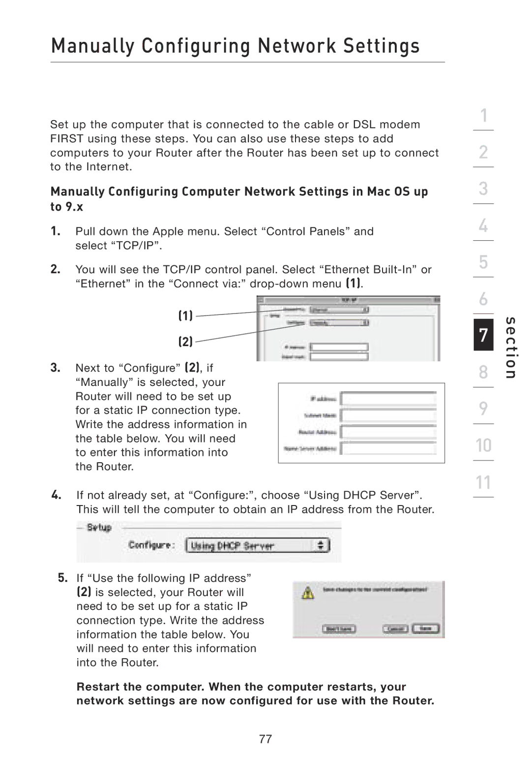 Belkin F5D8230-4 manual Manually Configuring Network Settings 