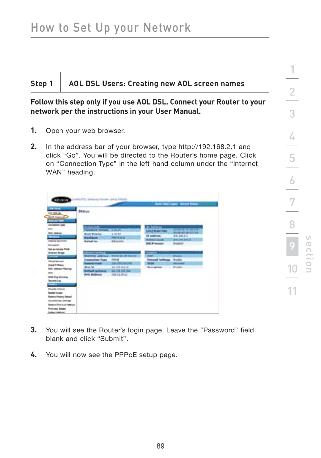 Belkin F5D8230-4 manual Step AOL DSL Users Creating new AOL screen names 