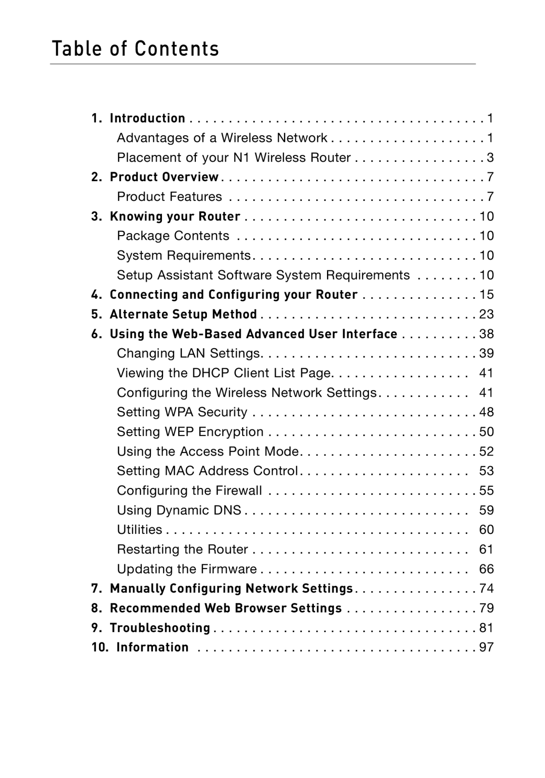 Belkin F5D8231-4 user manual Table of Contents 