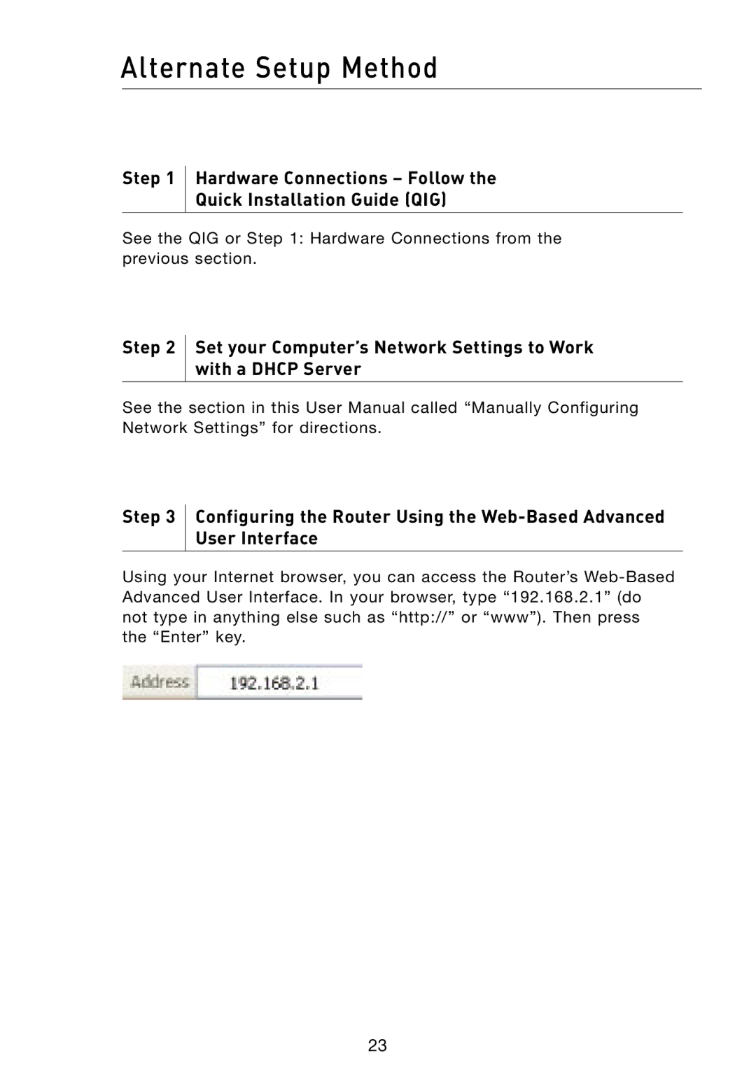 Belkin F5D8231-4 user manual Alternate Setup Method 