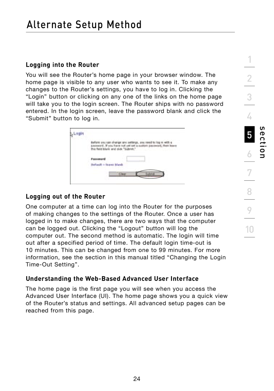 Belkin F5D8231-4 Logging into the Router, Logging out of the Router, Understanding the Web-Based Advanced User Interface 