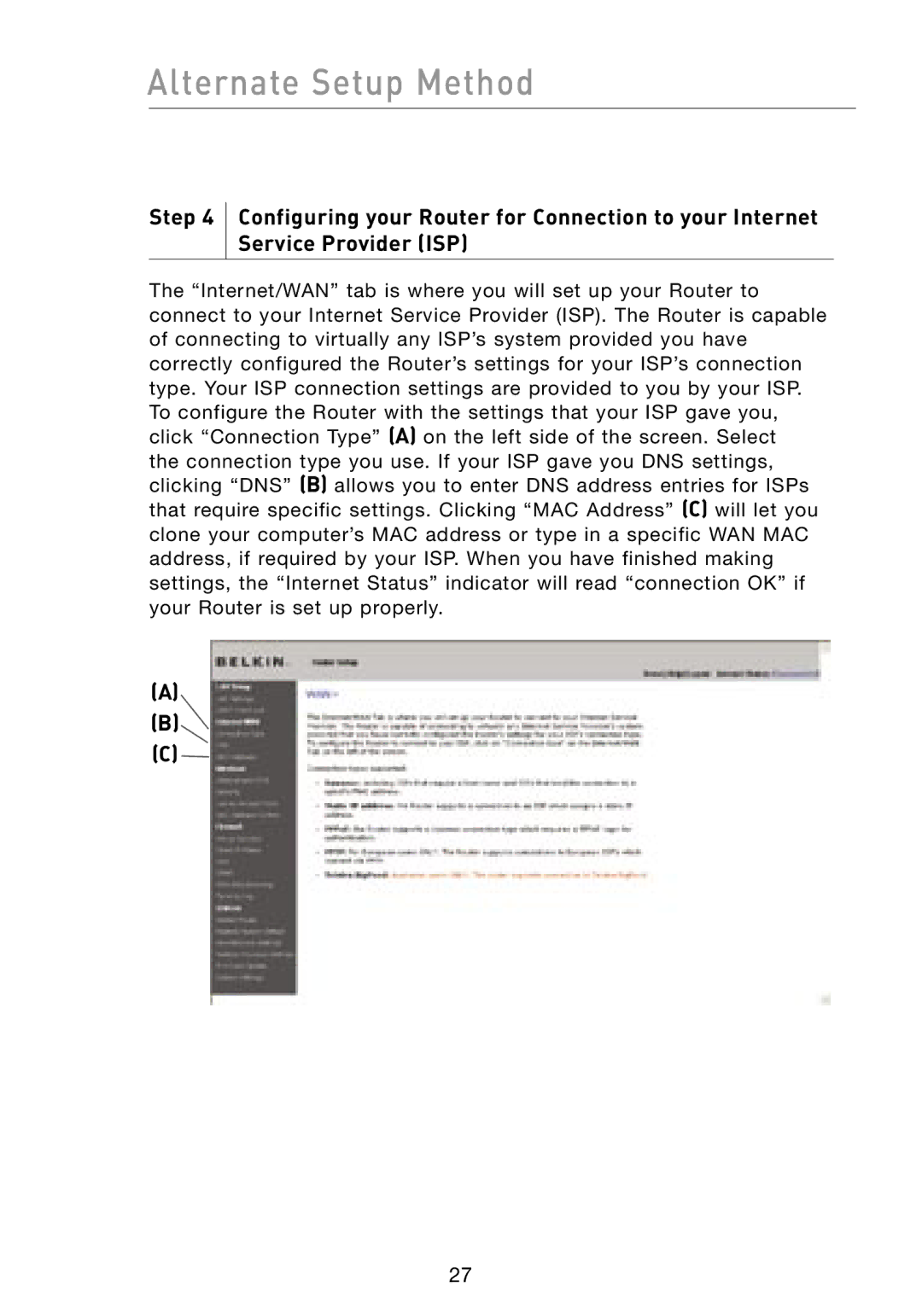 Belkin F5D8231-4 user manual Alternate Setup Method 