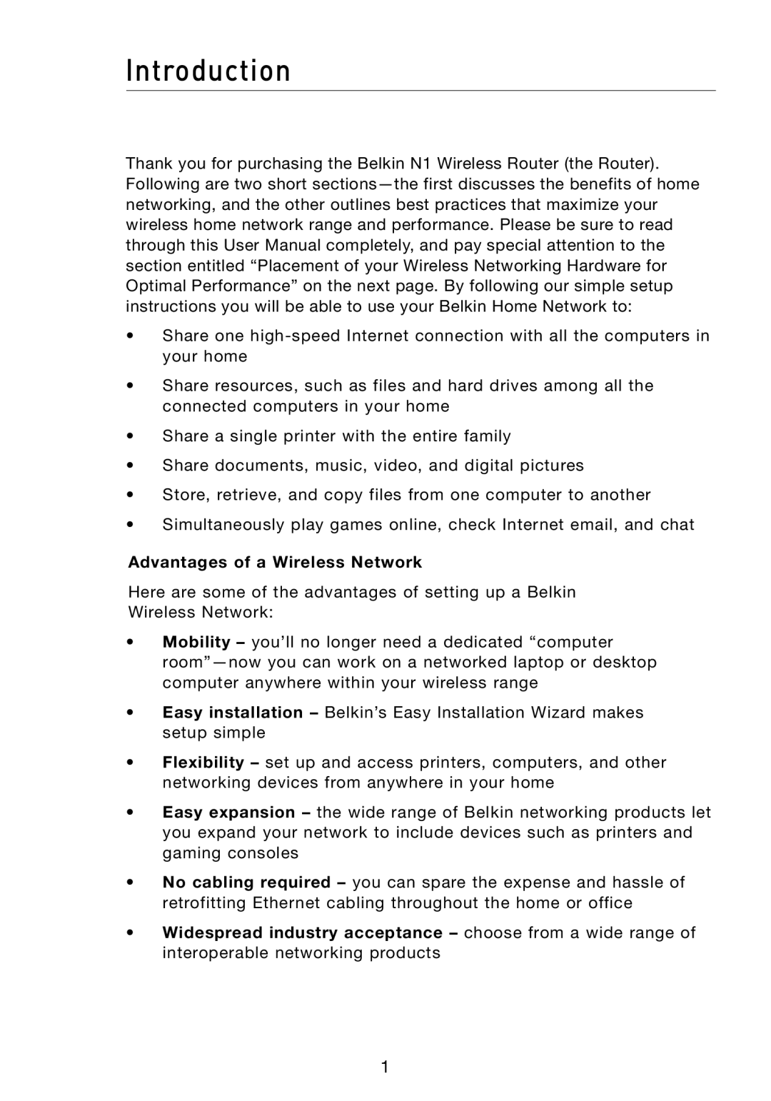 Belkin F5D8231-4 user manual Introduction, Advantages of a Wireless Network 