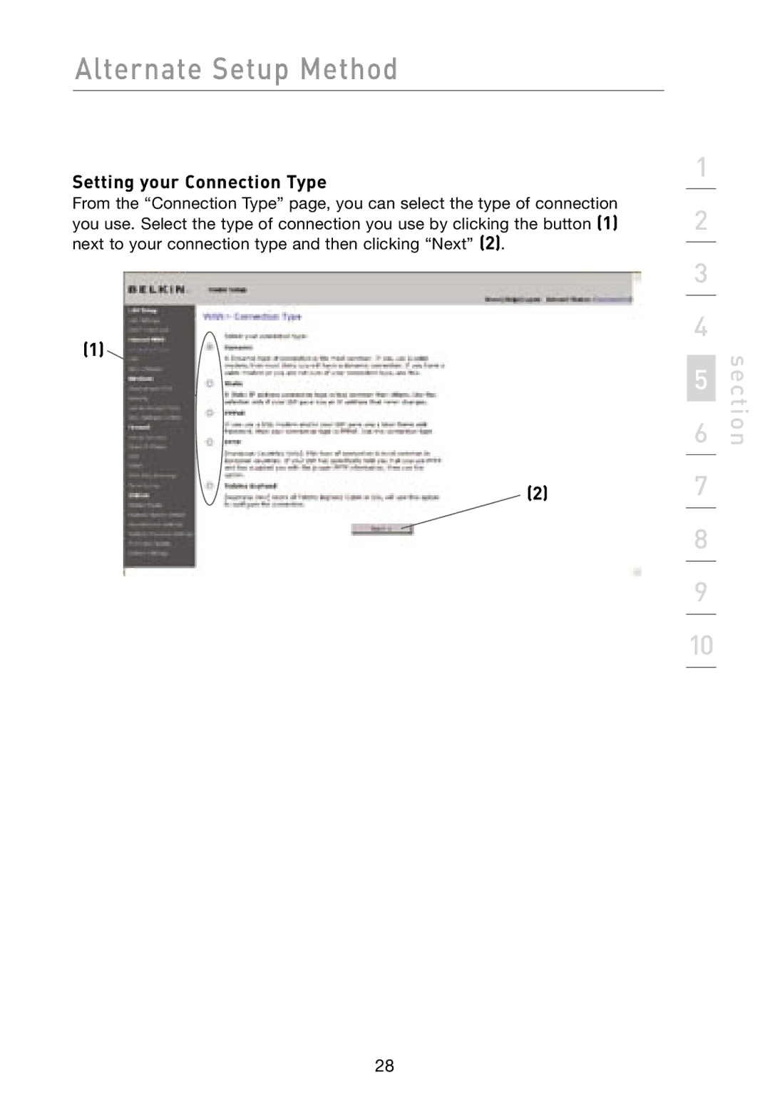 Belkin F5D8231-4 user manual Setting your Connection Type 