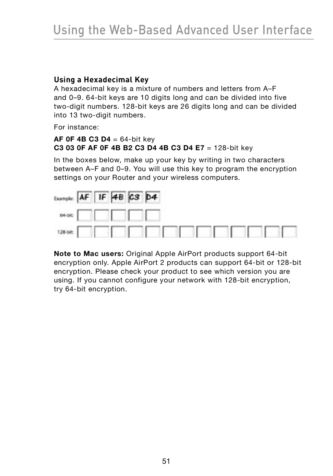 Belkin F5D8231-4 user manual Using a Hexadecimal Key 