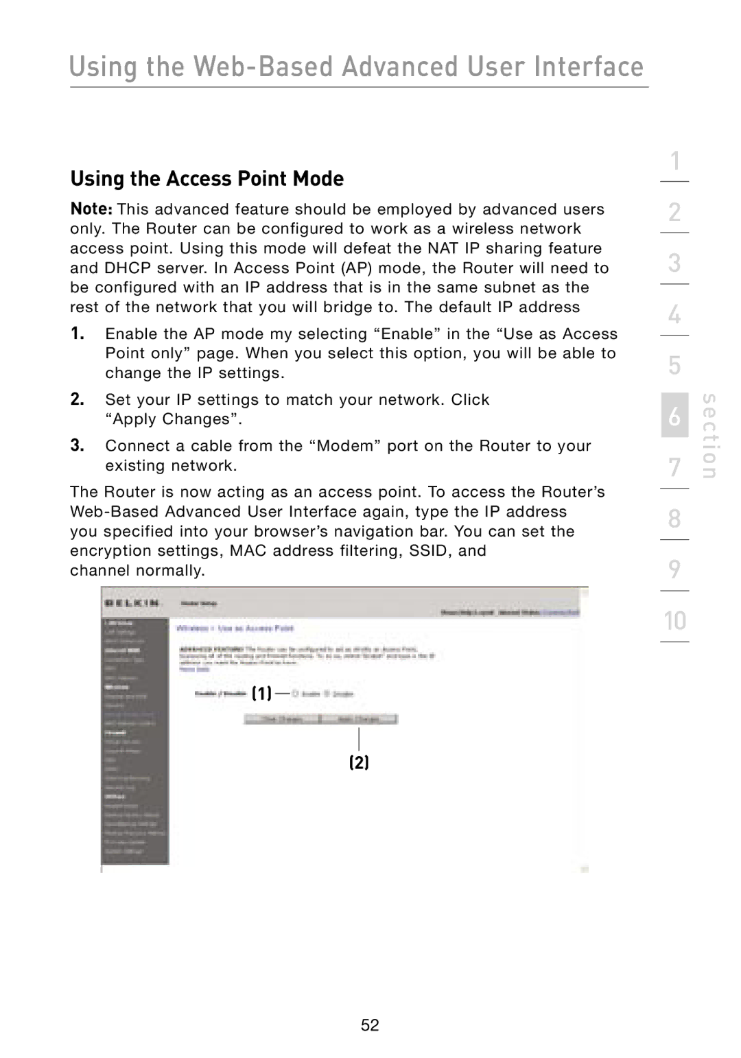 Belkin F5D8231-4 user manual Using the Access Point Mode 