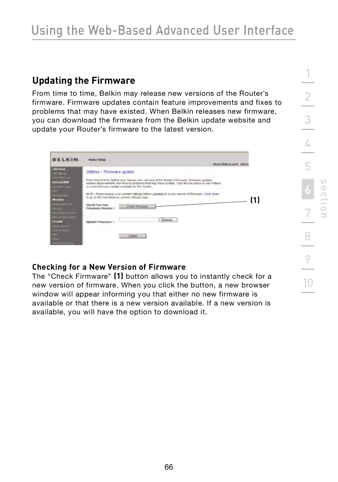 Belkin F5D8231-4 user manual Updating the Firmware, Checking for a New Version of Firmware 