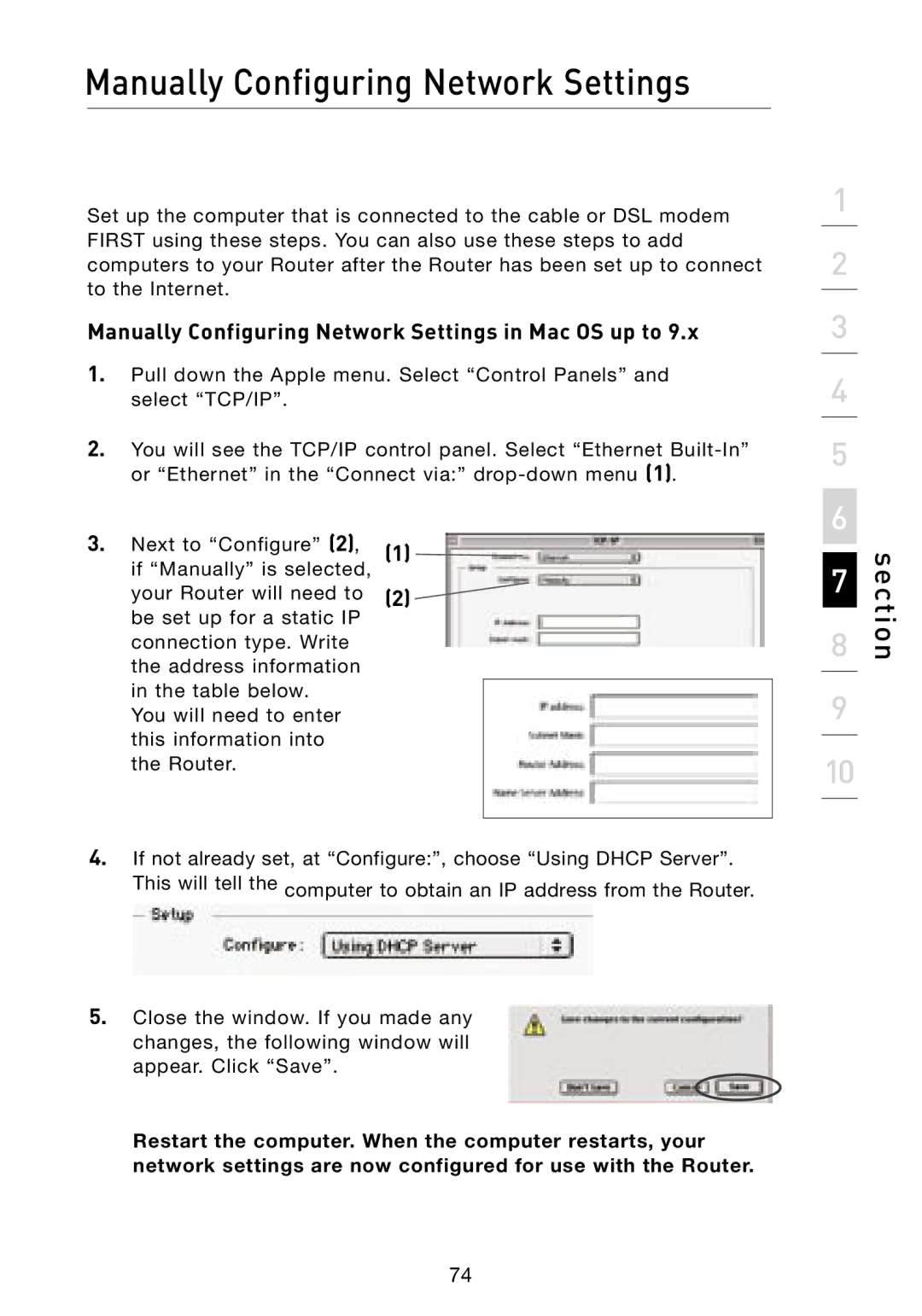 Belkin F5D8231-4 user manual Manually Configuring Network Settings in Mac OS up to 