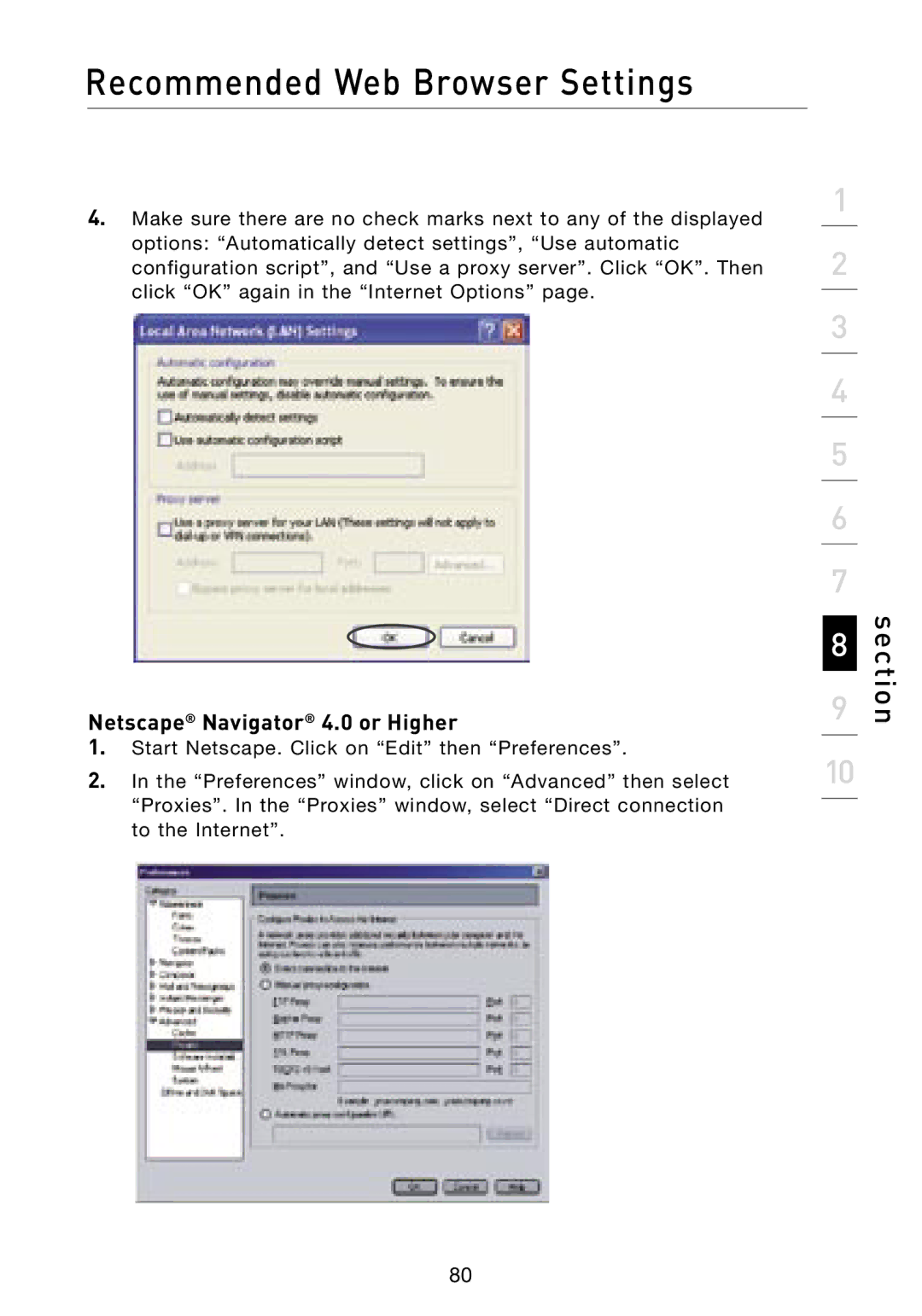 Belkin F5D8231-4 user manual Netscape Navigator 4.0 or Higher 