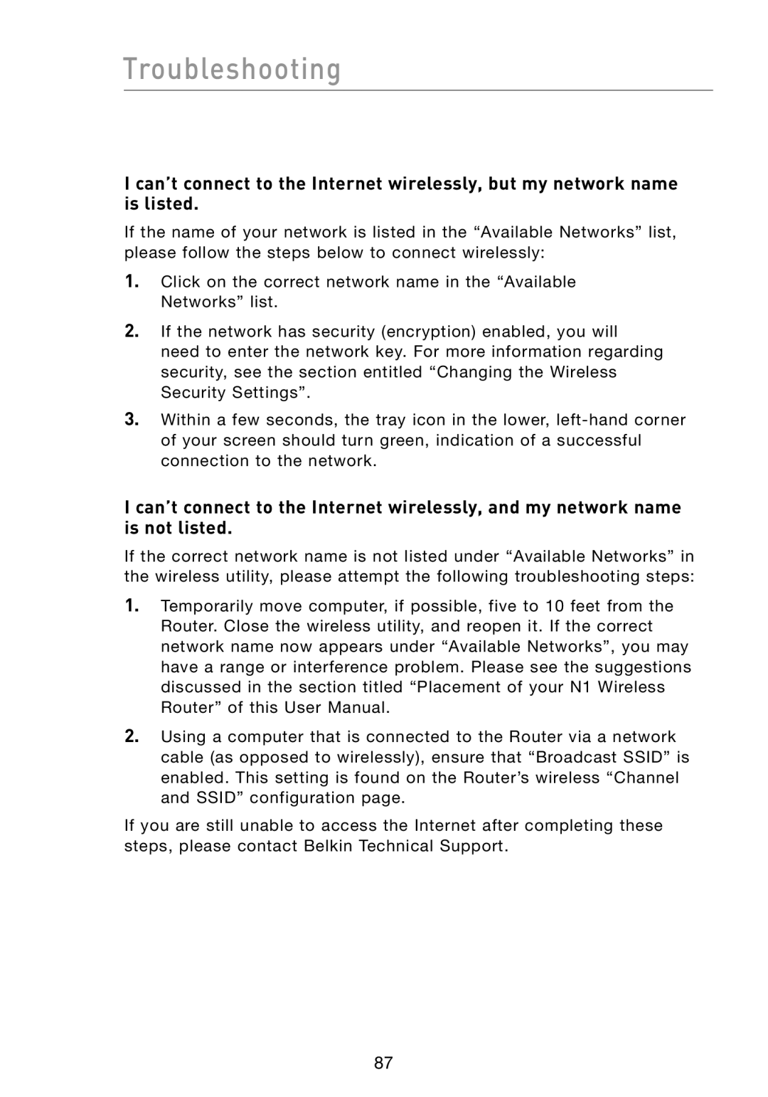 Belkin F5D8231-4 user manual Troubleshooting 