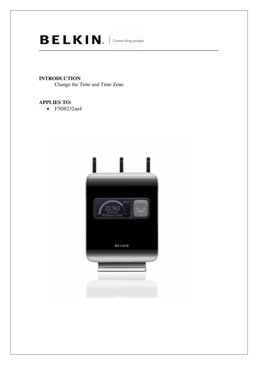 Belkin F5D8232AU4 manual Introduction 