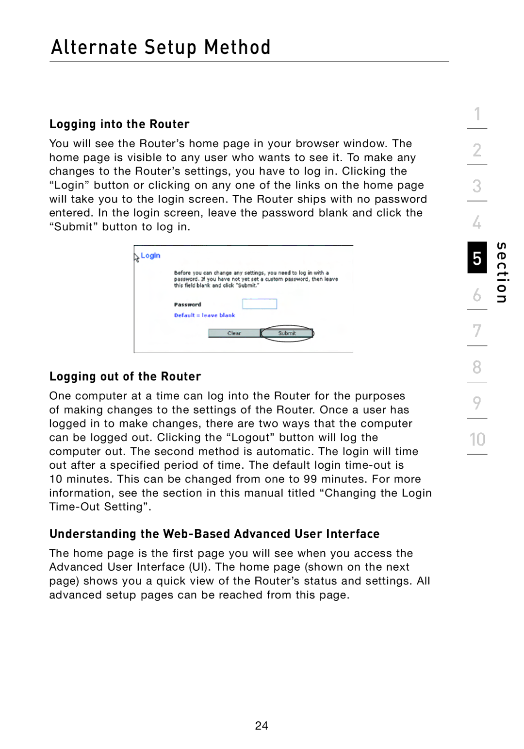 Belkin F5D8233-4 Logging into the Router, Logging out of the Router, Understanding the Web-Based Advanced User Interface 