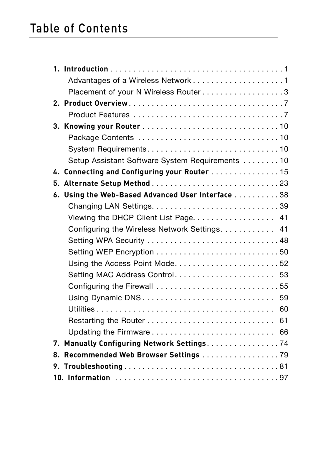 Belkin F5D8233-4 user manual Table of Contents 