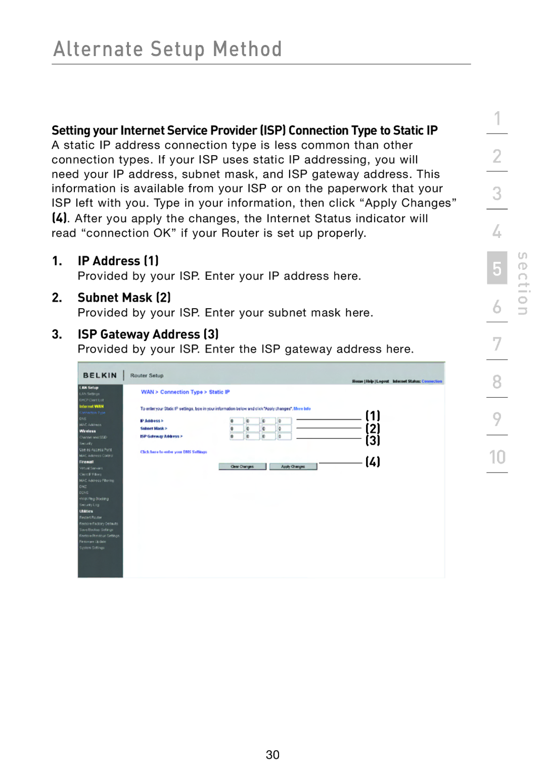 Belkin F5D8233-4 user manual IP Address, Subnet Mask, ISP Gateway Address 