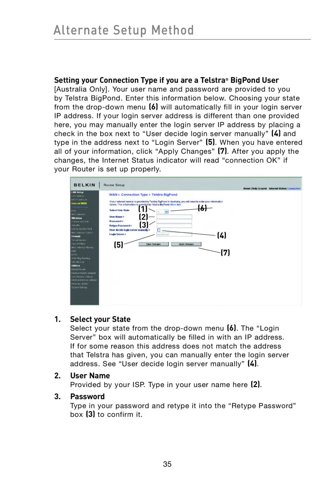 Belkin F5D8233-4 user manual Select your State, User Name 