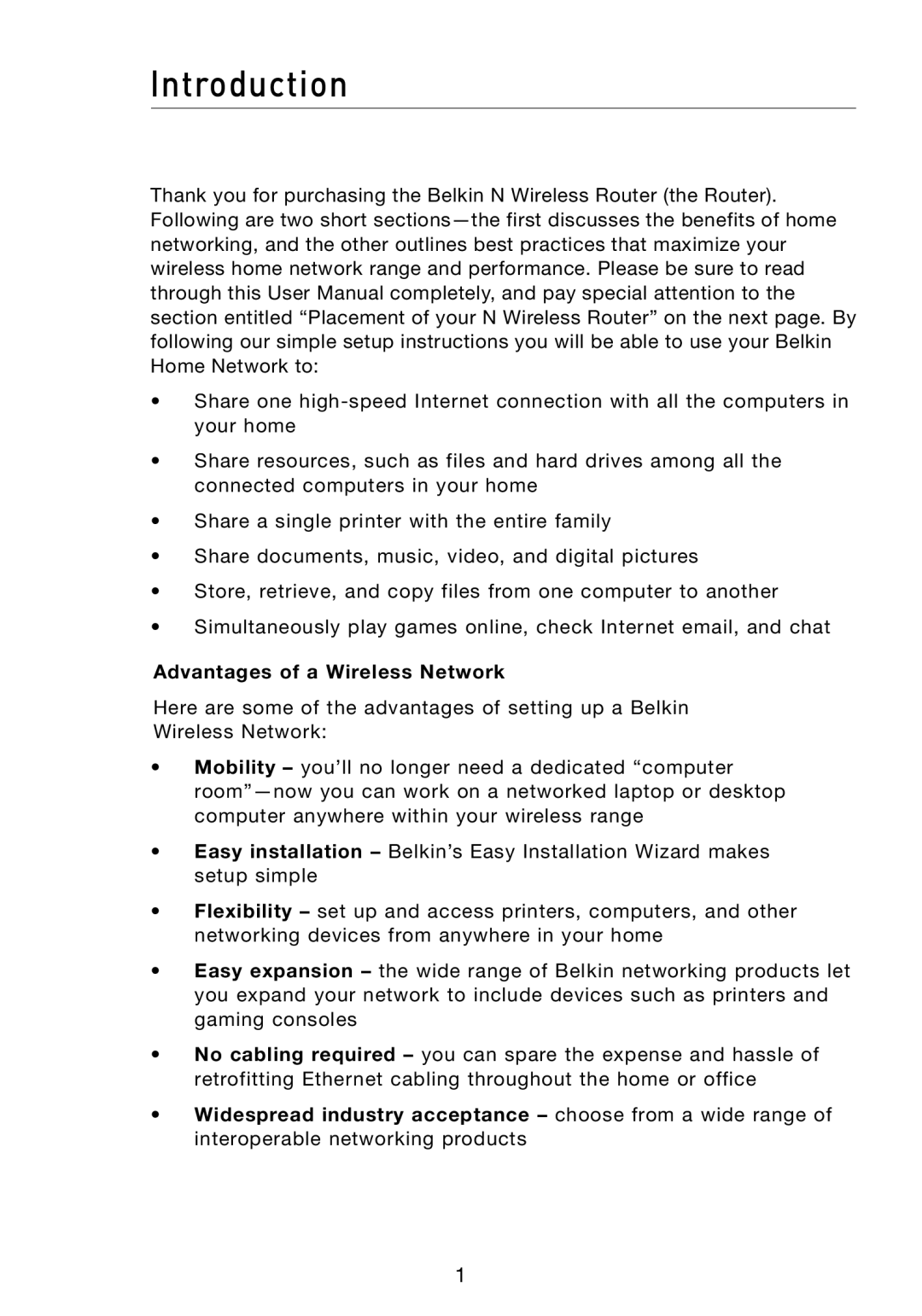 Belkin F5D8233-4 user manual Introduction, Advantages of a Wireless Network 