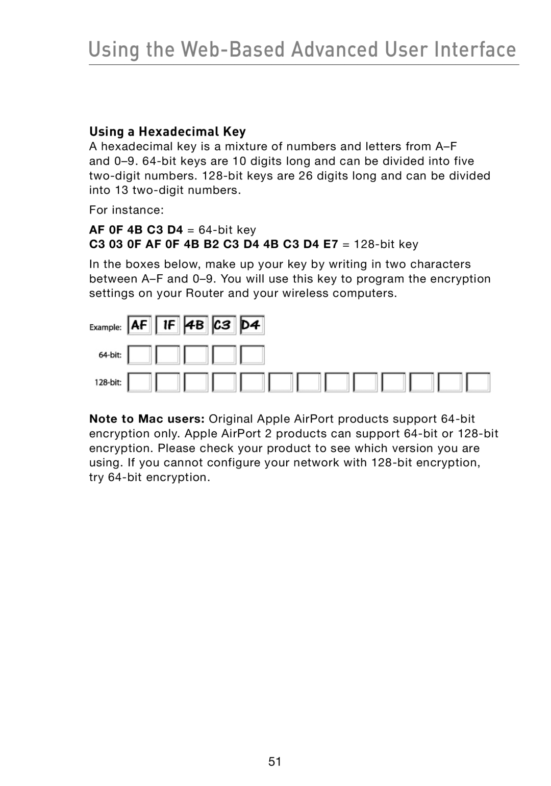 Belkin F5D8233-4 user manual Using a Hexadecimal Key 