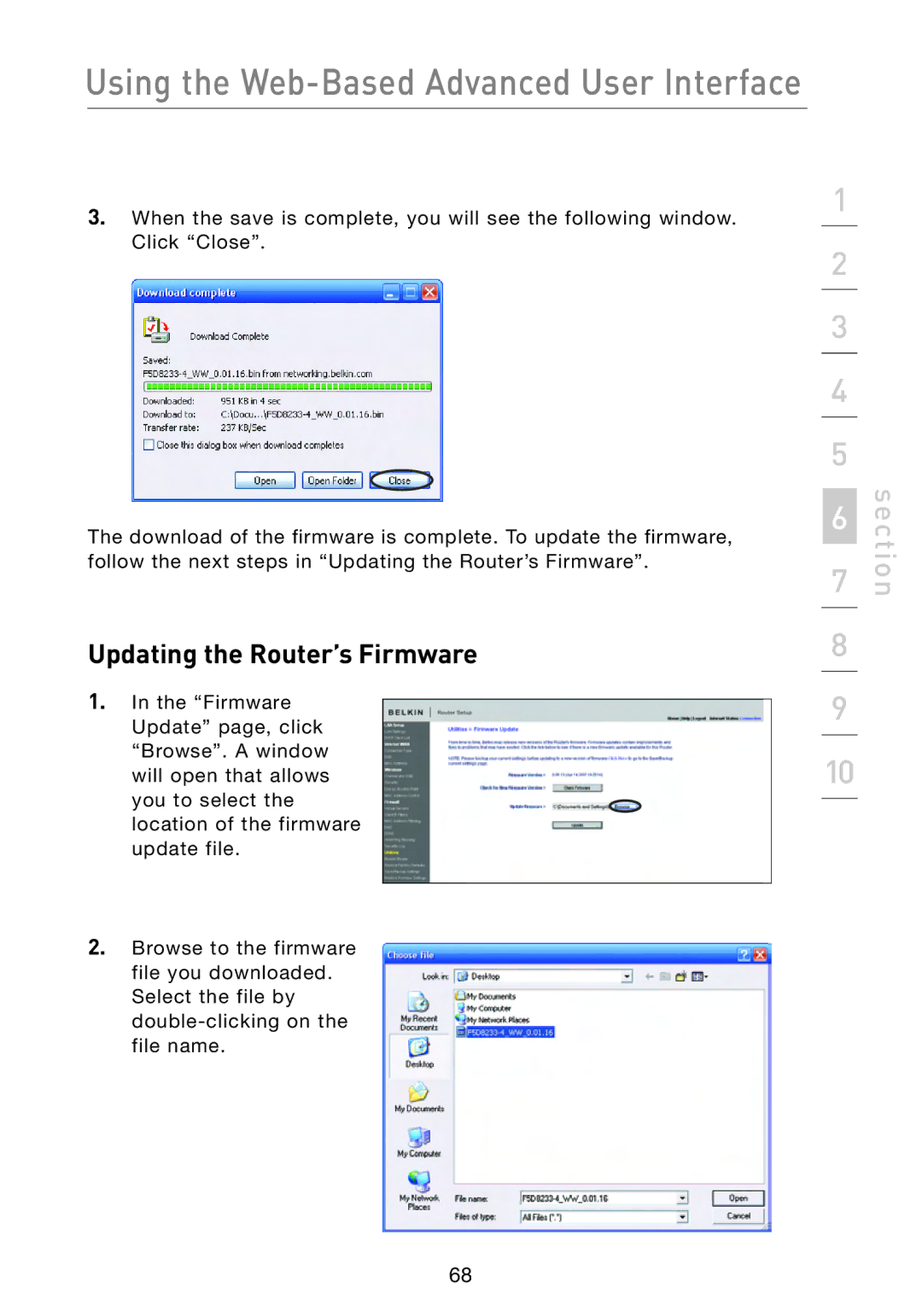 Belkin F5D8233-4 user manual Updating the Router’s Firmware 