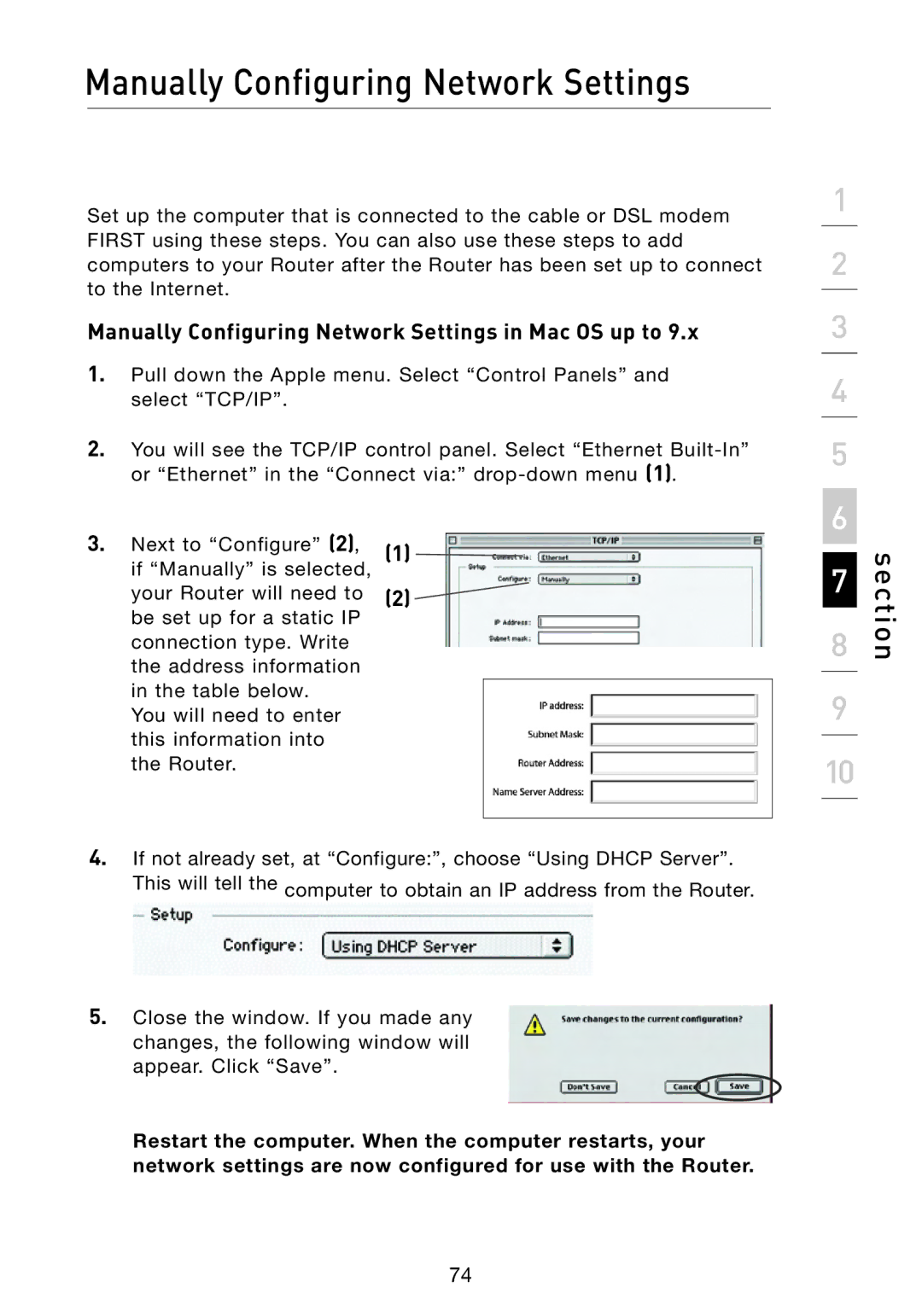 Belkin F5D8233-4 user manual Manually Configuring Network Settings in Mac OS up to 