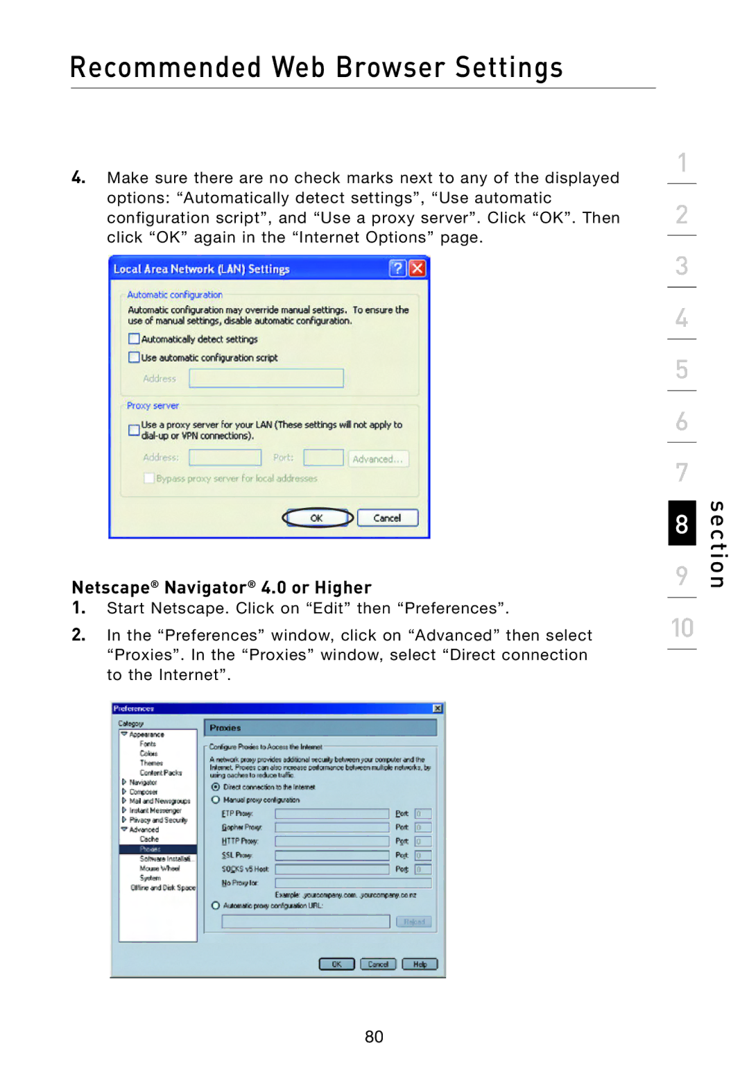 Belkin F5D8233-4 user manual Netscape Navigator 4.0 or Higher 