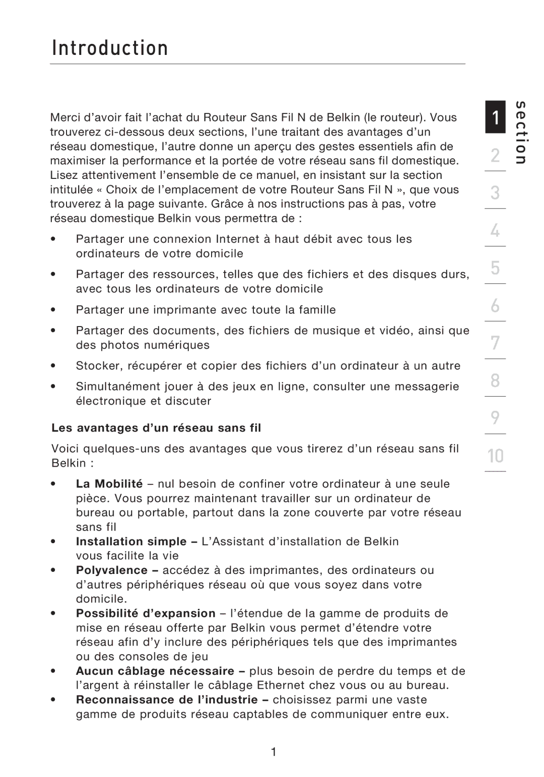 Belkin F5D8233EA4 user manual Introduction, Les avantages d’un réseau sans fil 