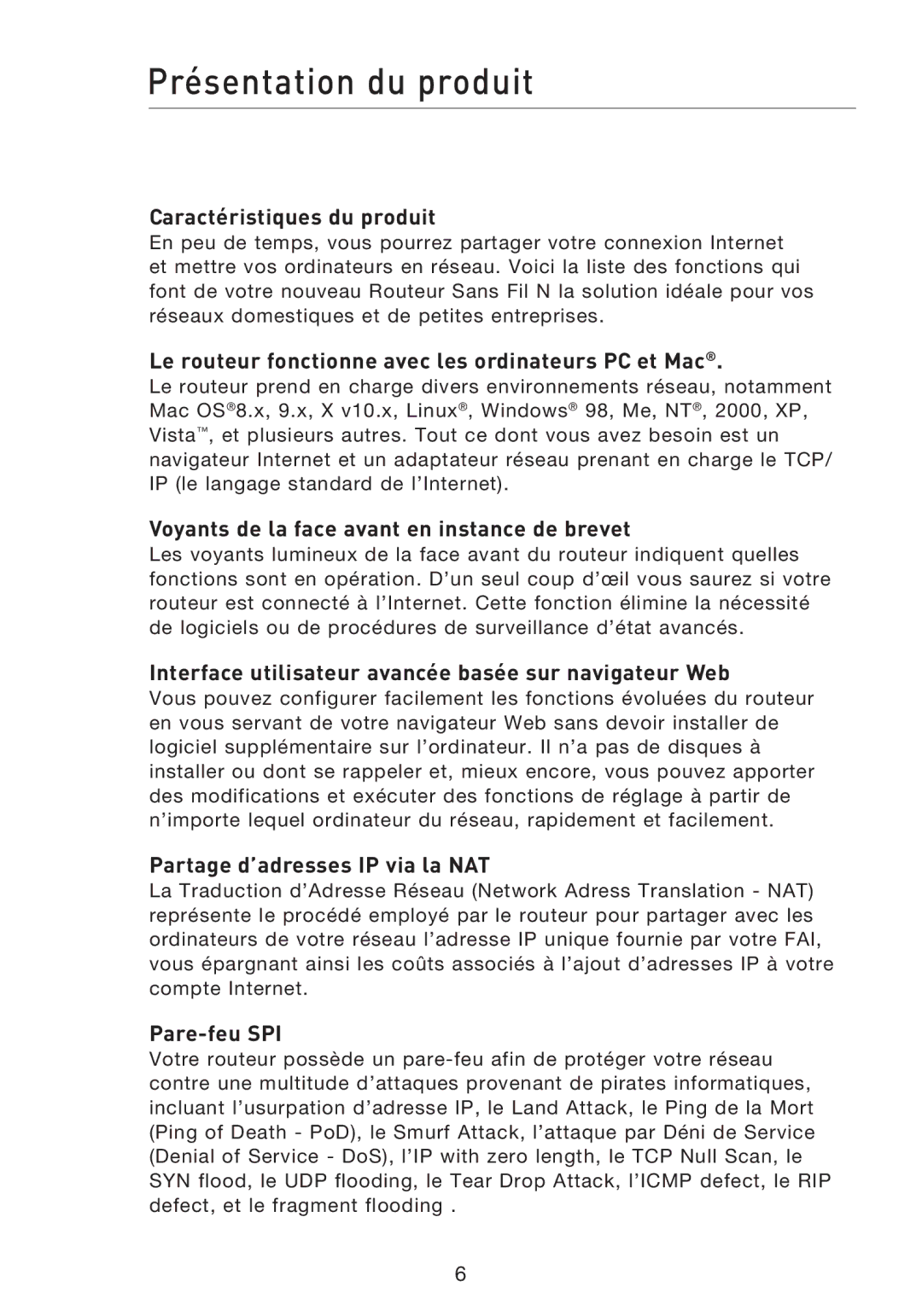 Belkin F5D8233EA4 user manual Présentation du produit 