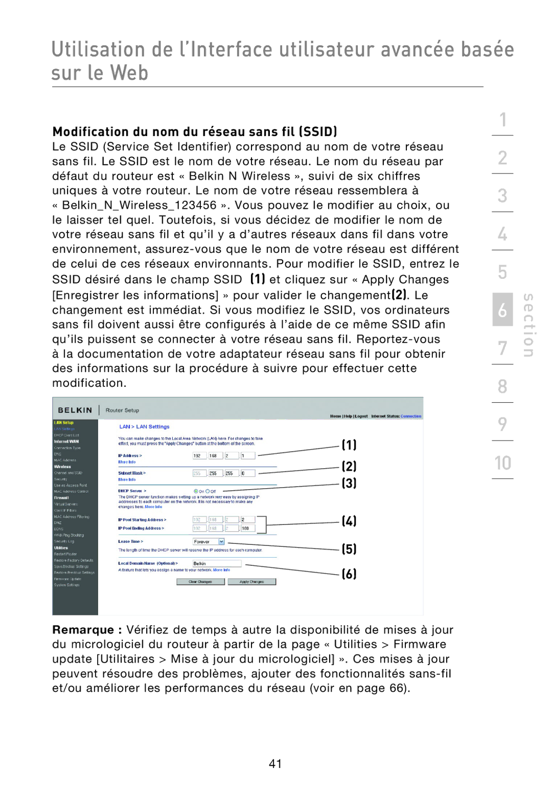 Belkin F5D8233EA4 user manual Modification du nom du réseau sans fil Ssid 