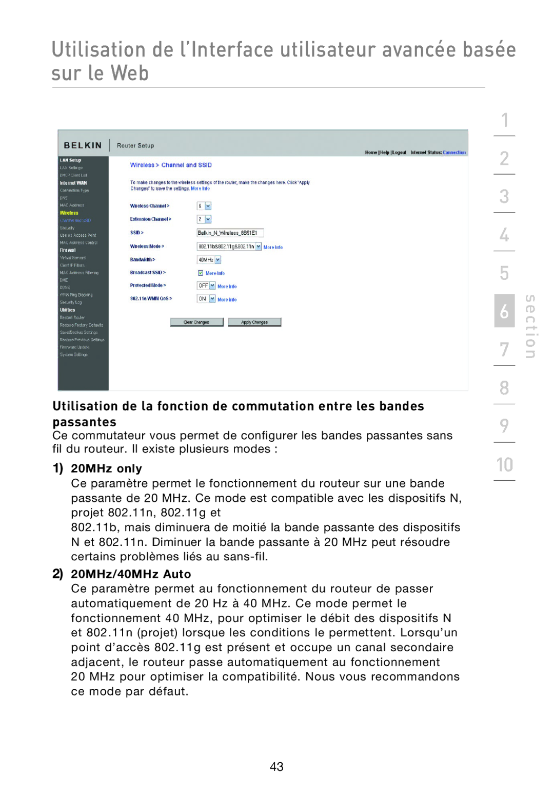 Belkin F5D8233EA4 user manual 20MHz only 