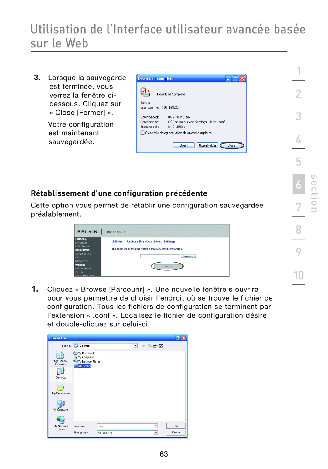 Belkin F5D8233EA4 user manual Rétablissement d’une configuration précédente 